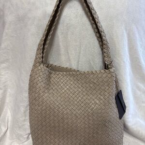 Falor Italian Leather Woven Taupe Hobo Bag
